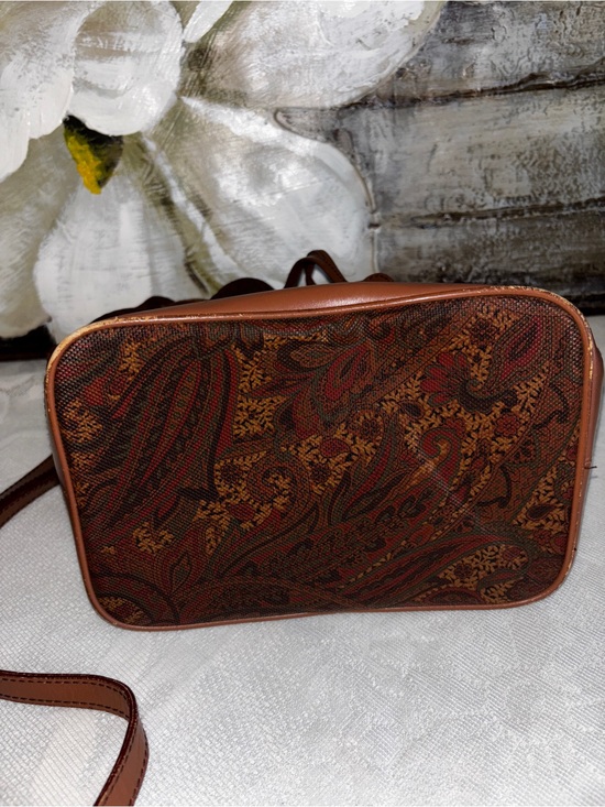 Vintage Francois Marot Paris Paisley Backpack Made in France Brown Leather Trim main image 4